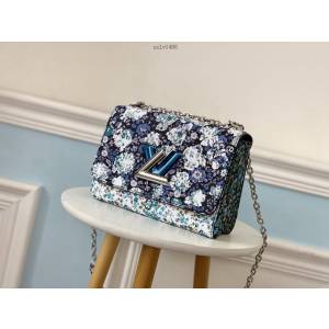 路易威登LV女包 M55037 藍花 TWIST中號手袋 2019早秋系列 LV鏈條單肩斜挎女包 xxlv1486
