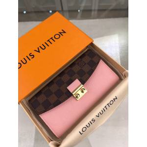 路易威登LV錢包 N60215 LV棋盤格配粉色皮革 翻蓋女款長錢包 xxlv1565