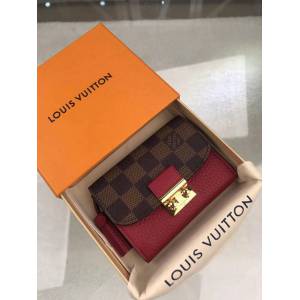 路易威登LV錢包 N60216 LV棋盤格配老紅色皮革 翻蓋女款短錢包 xxlv1566