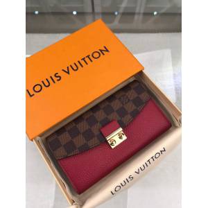 路易威登LV錢包 N60207 LV棋盤格配老紅色皮革 翻蓋女款長錢包 xxlv1567