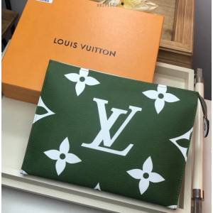 路易威登LV手包 LV新款限量版手拿包 M67691 綠色 TOILET POUCH XL盥洗袋 收納包 xxlv1589