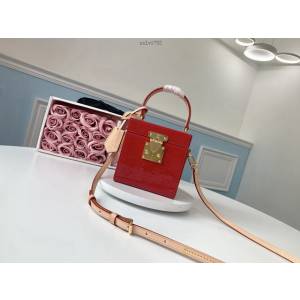 路易威登LV女包 M52464櫻桃紅 LV新版小方包 Bleecker Box手袋 LV水波紋皮革女士手提肩背包 xxlv1752