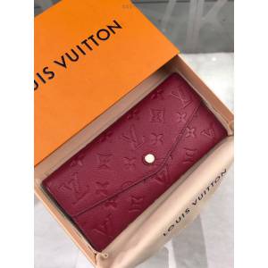 路易威登LV錢包 M60341 LV紅色牛皮壓花翻蓋長錢包 LV女士三折長夾錢包 xxlv1830