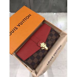 路易威登LV錢包 N64448紅 LV老花帆布配柔軟小牛皮長夾包 LV經典款女款翻蓋長錢包 xxlv1928