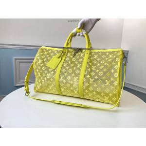 路易威登LV旅行包 M53971 黃色 KEEPALL BANDOULIERE50旅行袋 LV時尚款透明包袋 xxlv2029