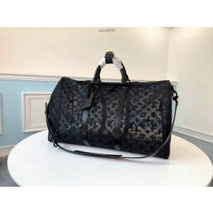 路易威登LV旅行包 M53971 黑色 KEEPALL BANDOULIERE50旅行袋 LV時尚款透明包袋 xxlv2030