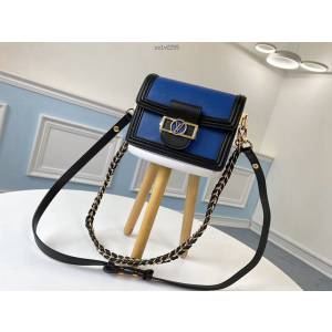 路易威登LV女包 M90499水波紋牛仔藍 Mini Dauphine手袋 LV水波紋配皮達芙妮鏈條雙肩帶郵差包 xxlv2255