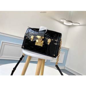 路易威登LV女包 M90500克 Trunk Clutch手袋 黑色漆面Vernis小牛皮 LV單肩斜挎包 xxlv2261