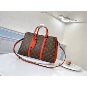 路易威登LV女包 M44817紅色 OPEN HANDBAG手袋 LV老花配皮大號手提肩背包 xxlv2386