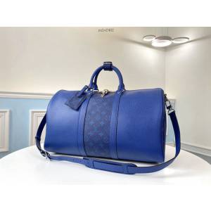 路易威登LV旅行包 M30235藍色 KEEPALL 45旅行袋 LV十字紋皮配花料旅行袋 LV男士手提旅行包 xxlv2402