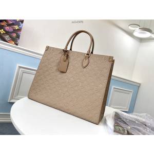 路易威登LV女包 M44933 淺咖壓花 ONTHEGO手袋 LV全皮壓花壓大花媽咪袋購物袋 xxlv2476