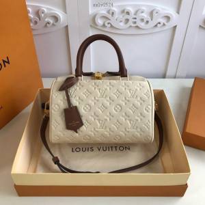 路易威登LV女包 M44736奶油白 Speedy25都市包袋 LV壓紋皮革手提肩背女包 xxlv2524