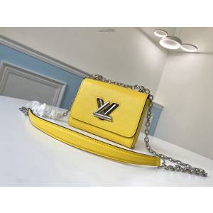 路易威登LV女包 M56119 黃色迷你 Twist迷你手袋 LV水波紋銀色鏈條斜挎包 xxlv2590