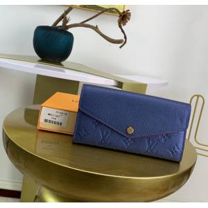 路易威登LV錢包 M61181 電藍色 信封式Sarah錢夾 LV壓紋皮革翻蓋長錢包長夾 xxlv2667
