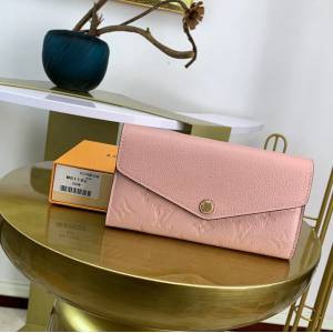 路易威登LV錢包 M61182 粉色 信封式Sarah錢夾 LV壓紋皮革翻蓋長錢包長夾 xxlv2668