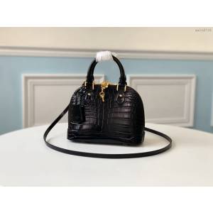 路易威登LV女包 N90897黑色 Alma BB手袋 鱷魚皮 LV新款貝殼包 手提肩背女包 xxlv2710