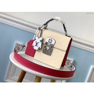 路易威登LV女包 M90376奶白色 Spring Street手袋 LV新款漆面牛皮拼色女包 xxlv2712