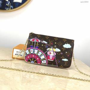 路易威登LV女包 M63905 雲朵 雙包胎 Pochette Double Zip鏈條包 LV新款老花絲印鏈條錢包 xxlv3000