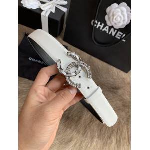 Chanel經典款女士皮帶 香奈兒小香鑽圈雙面用小牛皮腰帶  jjp1166