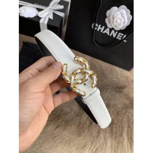 Chanel經典款女士皮帶 香奈兒小香鑽圈雙面用小牛皮腰帶  jjp1168