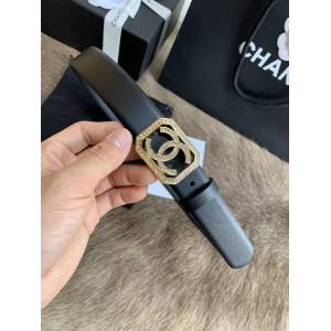 Chanel經典款女士皮帶 香奈兒小香鑽圈雙面用小牛皮腰帶  jjp1172