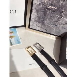 Gucci經典女士皮帶 370717 古奇方扣牛皮腰帶  jjp2044