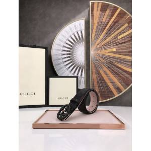 Gucci經典皮帶 古奇雙G黑花牛皮腰帶  jjp2326