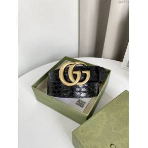 Gucci經典雙G皮帶 古奇鱷魚紋頭層牛皮腰帶  jjp2774