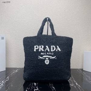 Prada專櫃夏季最新款編制手提購物包 1BG392 普拉達酒椰纖維大號托特包 csp1219
