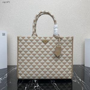 Prada專櫃新款刺繡織物包 1BA356 普拉達大號無長肩帶刺繡托特包 csp1481