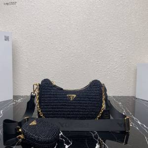 Prada專櫃新款草編三合一女包 1BH204 普拉達純手工編織女款單肩斜挎包 csp1567