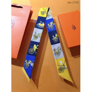 Hermes專櫃新款愛馬仕斜紋真絲雙層雙面馬車接龍Twilly小絲巾 mmyj1542