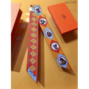 Hermes專櫃新款愛馬仕斜紋真絲雙層雙面雙款小狗束發帶Twilly小絲巾 mmyj1545