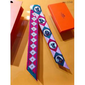 Hermes專櫃新款愛馬仕斜紋真絲雙層雙面雙款小狗束發帶Twilly小絲巾 mmyj1548