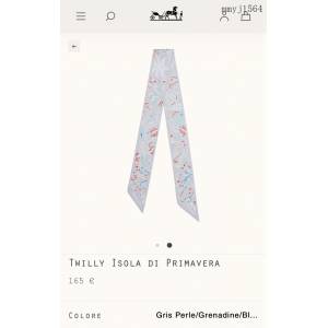 Hermes專櫃新款愛馬仕斜紋真絲雙層雙面春日之島束發帶Twilly小絲巾絲帶飄帶 mmyj1564