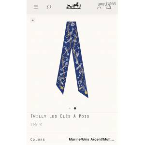 Hermes專櫃新款愛馬仕斜紋真絲雙層雙面圓點鑰匙束發帶Twilly小絲巾絲帶飄帶 mmyj1566