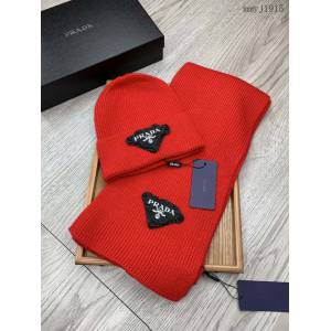 Prada專櫃經典套裝帽子圍巾 普拉達情侶款羊毛套裝帽子 mmyj1915