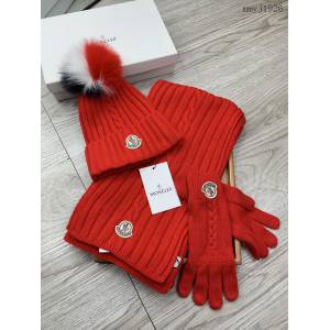 Moncler專櫃2023新品狐狸毛帽子圍巾手套 蒙口情侶款三件套羊毛套裝 mmyj1926