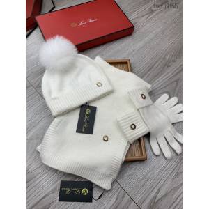 Loro Piana專櫃2023新品狐狸毛帽子圍巾手套 情侶款三件套羊毛套裝 mmyj1927