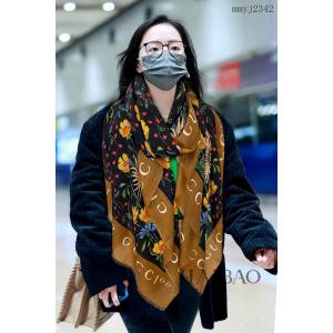 Gucci古奇專櫃爆款GG邊框花卉長巾100%頂極羊絨大披肩 mmyj2342
