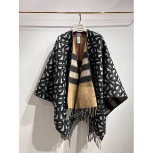 BURBERRY專櫃新款U型絨羊毛毯 巴寶莉雙面提花斗篷大披肩 mmyj2397
