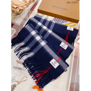 BURBERRY專櫃新款巴寶莉經典羊絨格子海藍色圍巾 mmyj2495