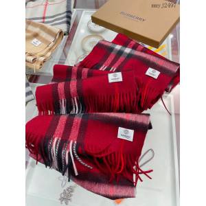 BURBERRY專櫃新款巴寶莉經典羊絨格子酒紅色圍巾 mmyj2497