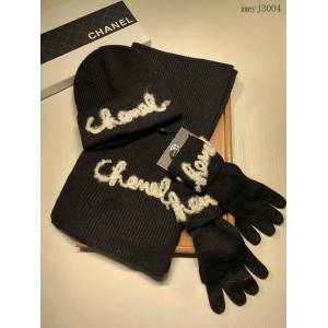 CHANEL專門店新款香奈兒三件套羊毛套裝帽子圍巾手套 男女通用情侶款 mmyj3004