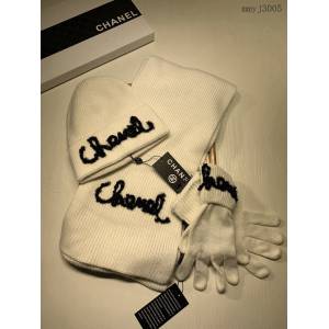 CHANEL專門店新款香奈兒三件套羊毛套裝帽子圍巾手套 男女通用情侶款 mmyj3005