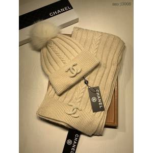 CHANEL專門店新款香奈兒羊毛套裝帽子圍巾-帶狐狸毛球 男女通用情侶款 mmyj3008