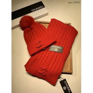CHANEL專門店新款香奈兒羊毛套裝帽子圍巾-帶狐狸毛球 男女通用情侶款 mmyj3009