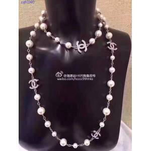 Chanel官網新款長鏈 香奈兒經典5C雙面帶鑽珍珠毛衣鏈 zgb2302