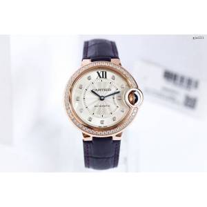 卡地亚蓝气球33mm机械女表 Cartier经典款镶钻皮带女表 gjs1211