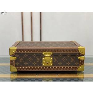 LV老花配栗色新款首飾箱 路易威登首飾盒珠寶盒 gdx1547